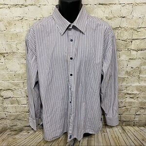 Tommy Hilfiger Blue Tan Striped Cotton Button Up Shirt